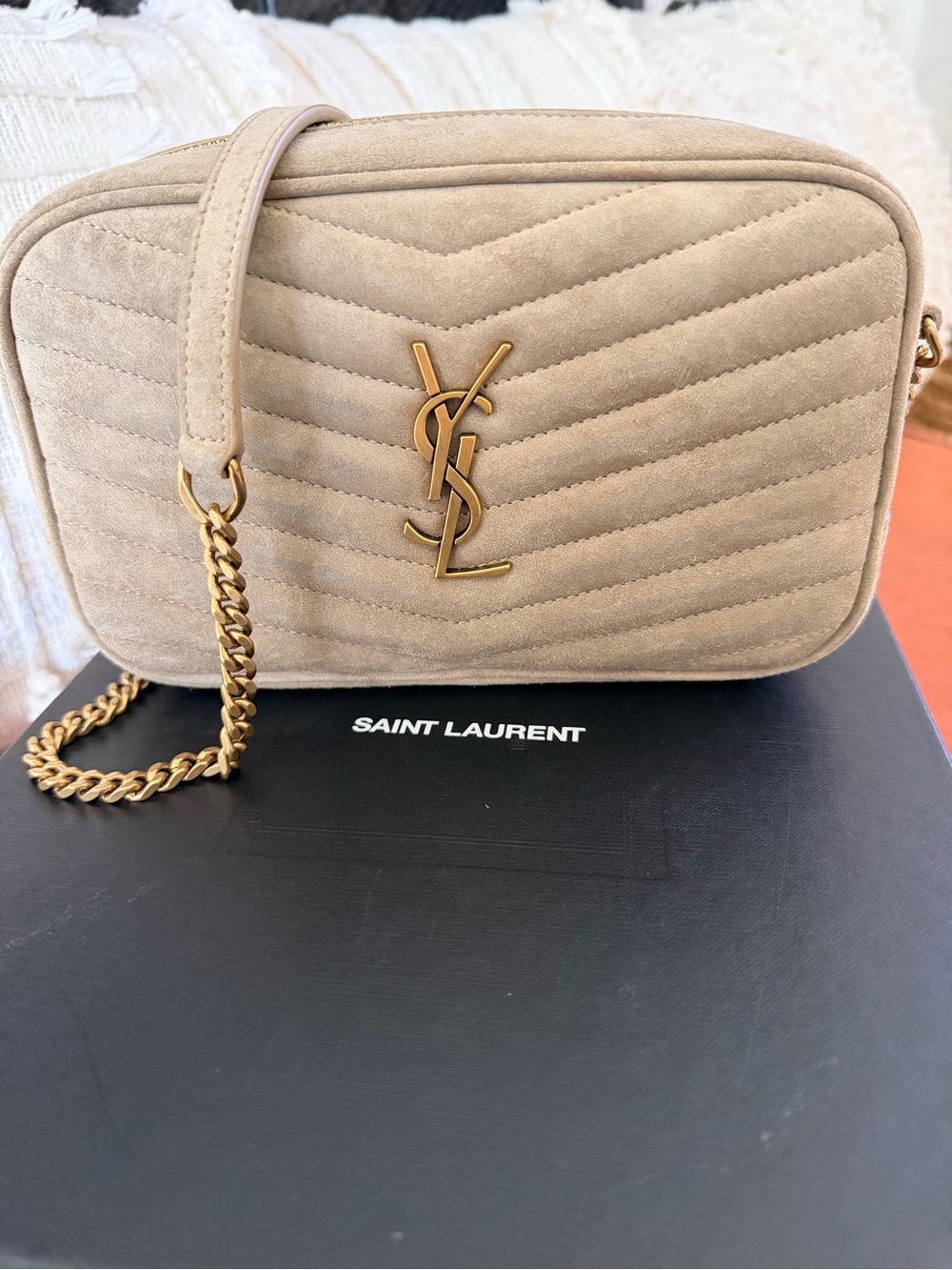 Brand new ✨Saint Laurent Beige Suede Lou Camera Bag with Gold Hardware